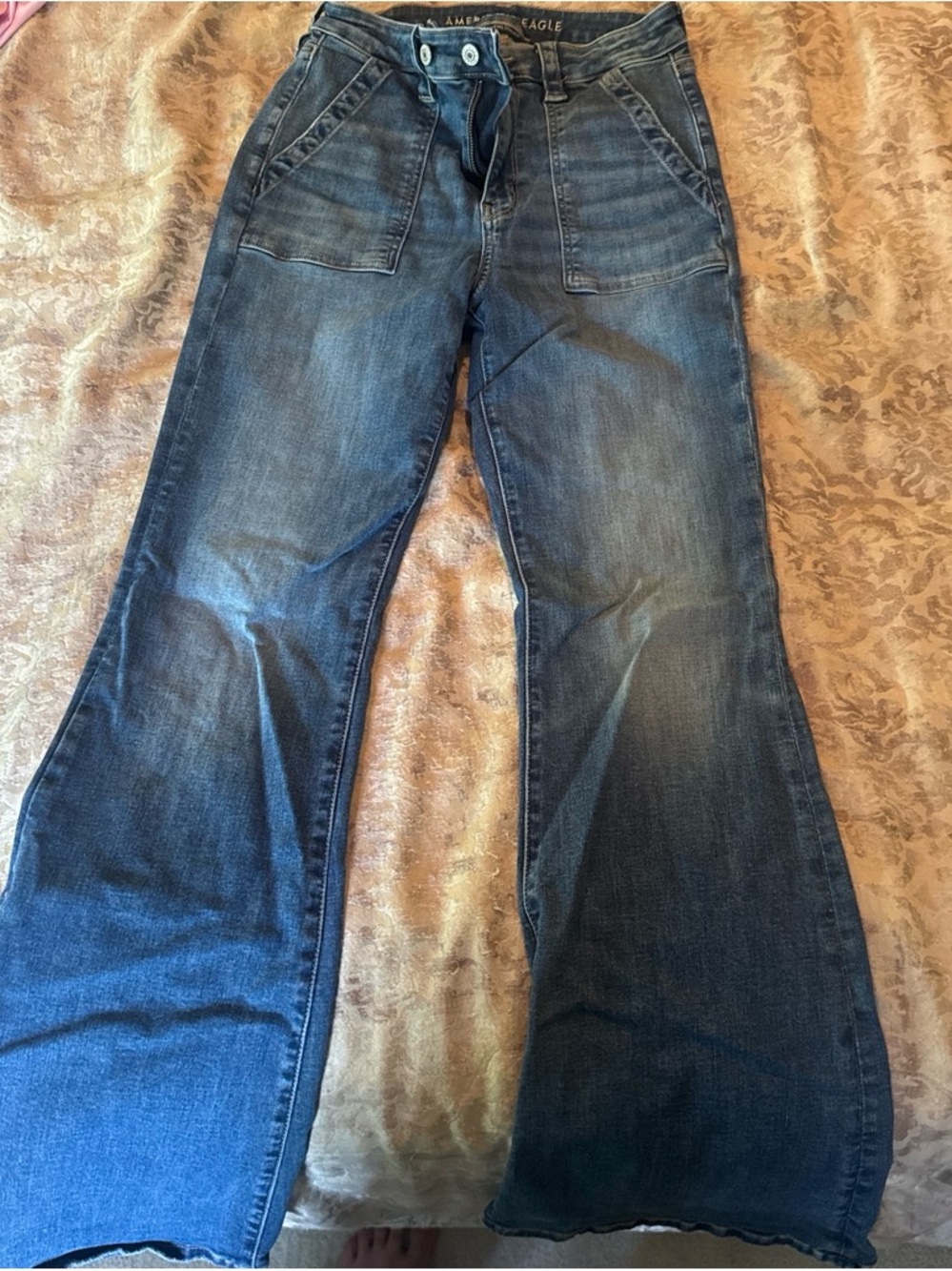 American Eagle Outfitters Dark Blue Flared Wide-Leg Jeans